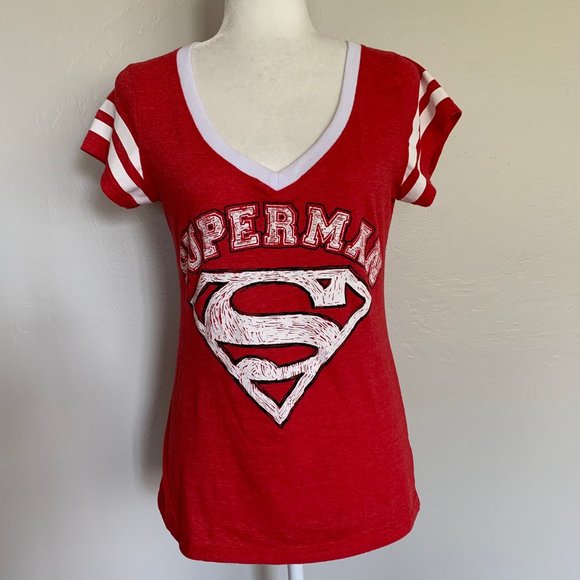 DC Comics Tops - Superman Red & White Woman V neck Top